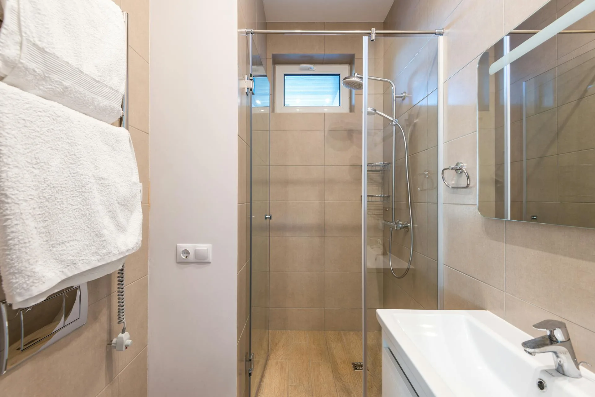 Contemporary bathroom with glass shower enclosure